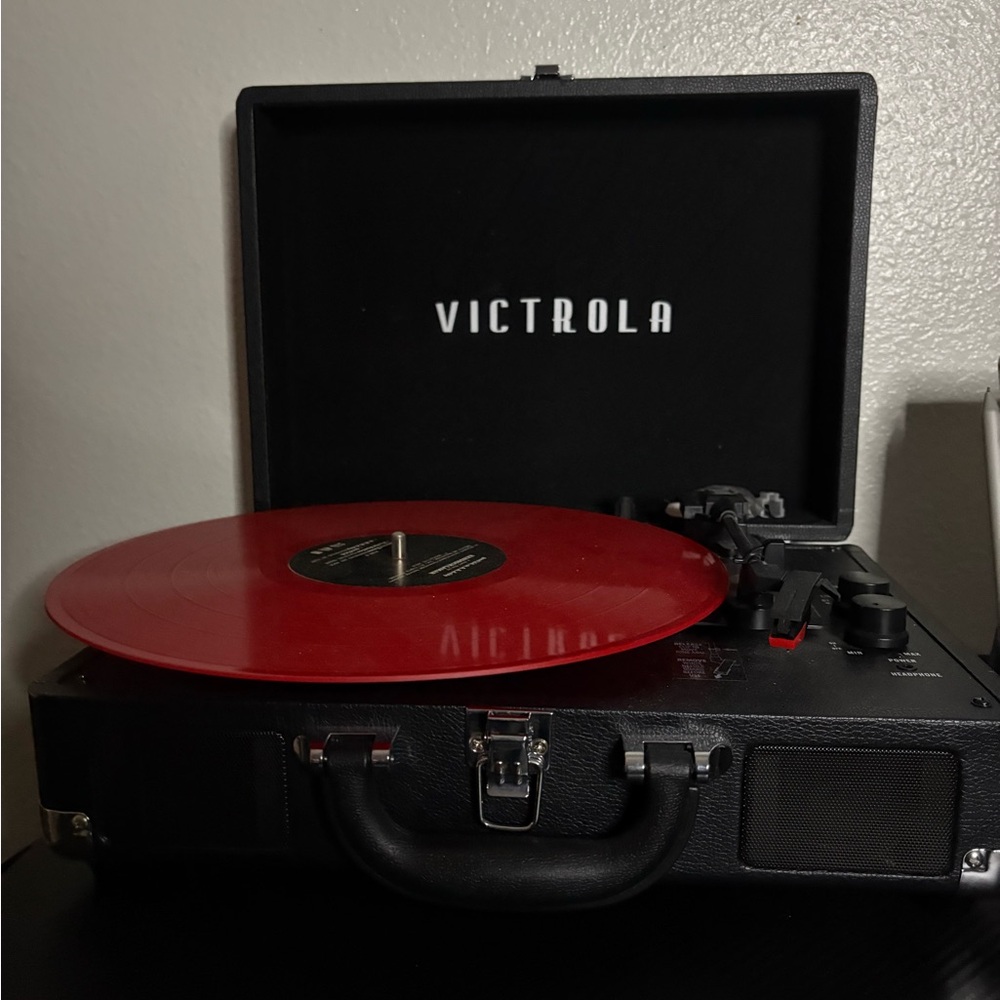 Black Record Player with Red Vinyl